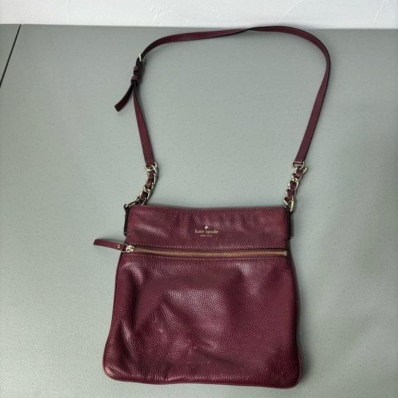 Kate Spade Burgundy Red Pebbled Leather Crossbody Purse Shoulder Bag Zip Closure - Picture 14 of 14
